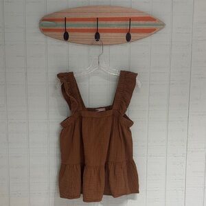 Brown Ruffle Sleeveless Babydoll Top